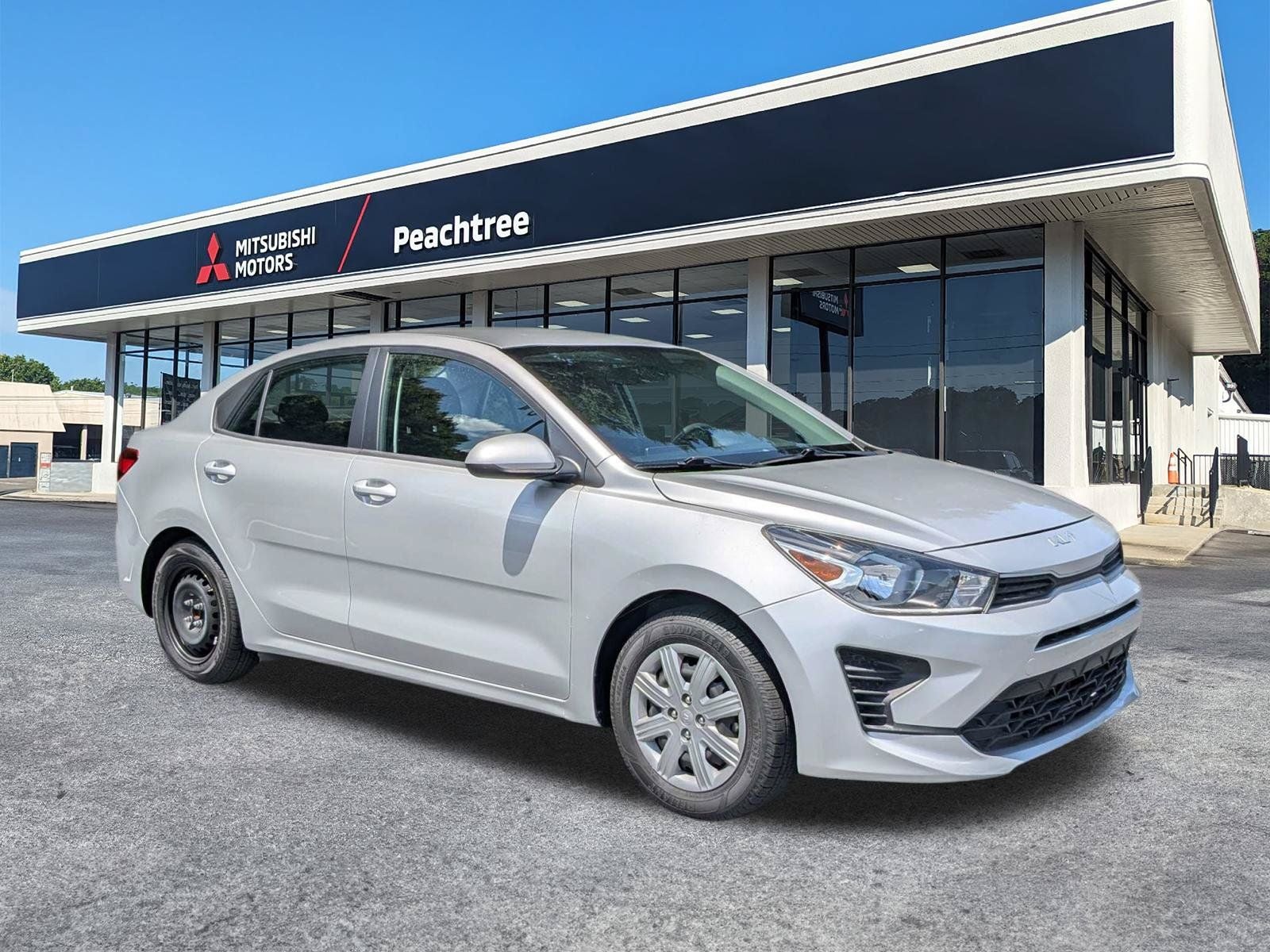 2022 Kia Rio S in Silky Silver — front three-quarter view